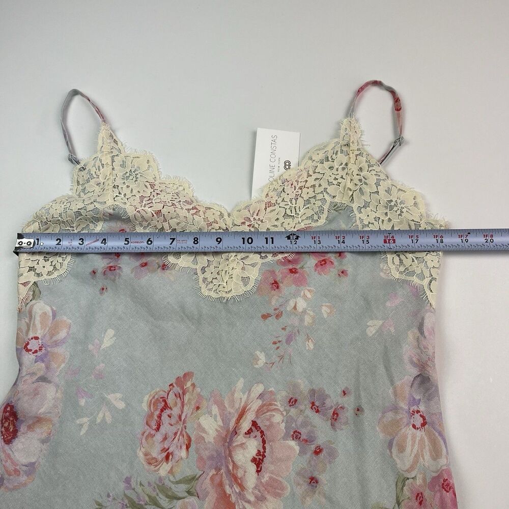 Caroline Constas Linen Blend Floral Maxi Slip Dress Size M Lace Trim Bias Resort - Picture 7 of 13